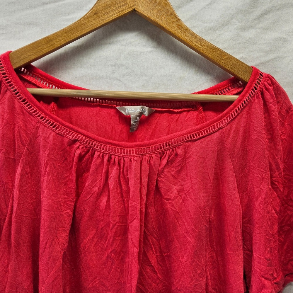 White Stag Blouse Womens 3X Pink Cactus Short Sleeve Ladder Lace Pleated Front